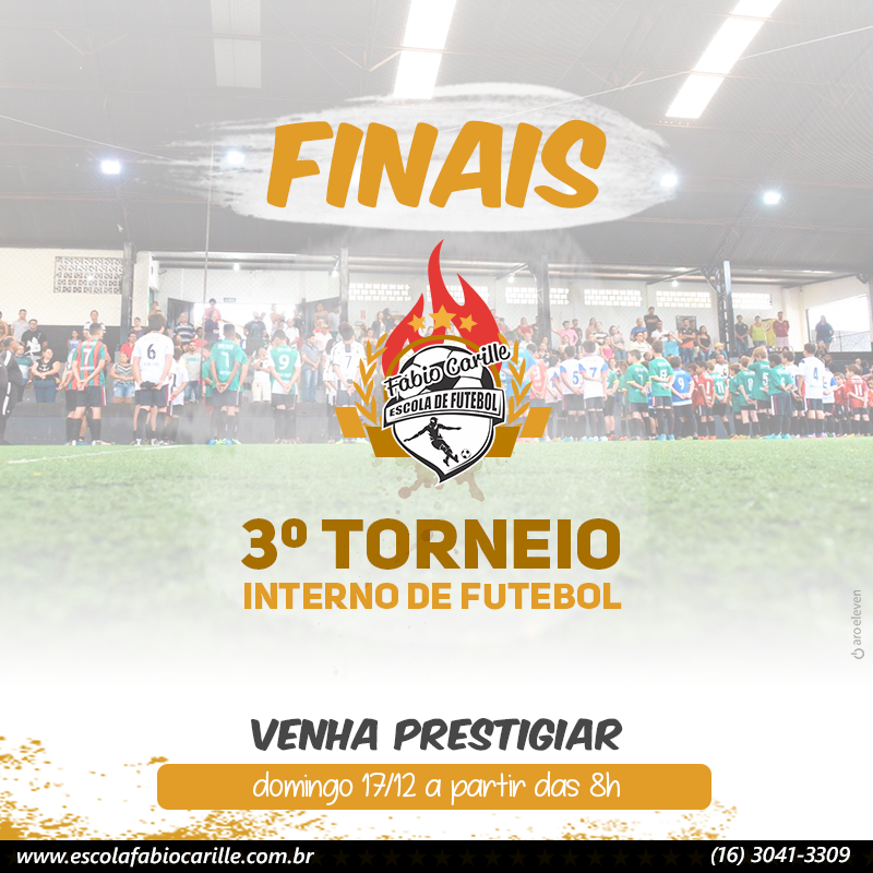 Dia 17/12, a partir das 8h, acontecem as finais do 3º Torneio Interno da Fábio Carille Escola de Futebol. Prestigie!